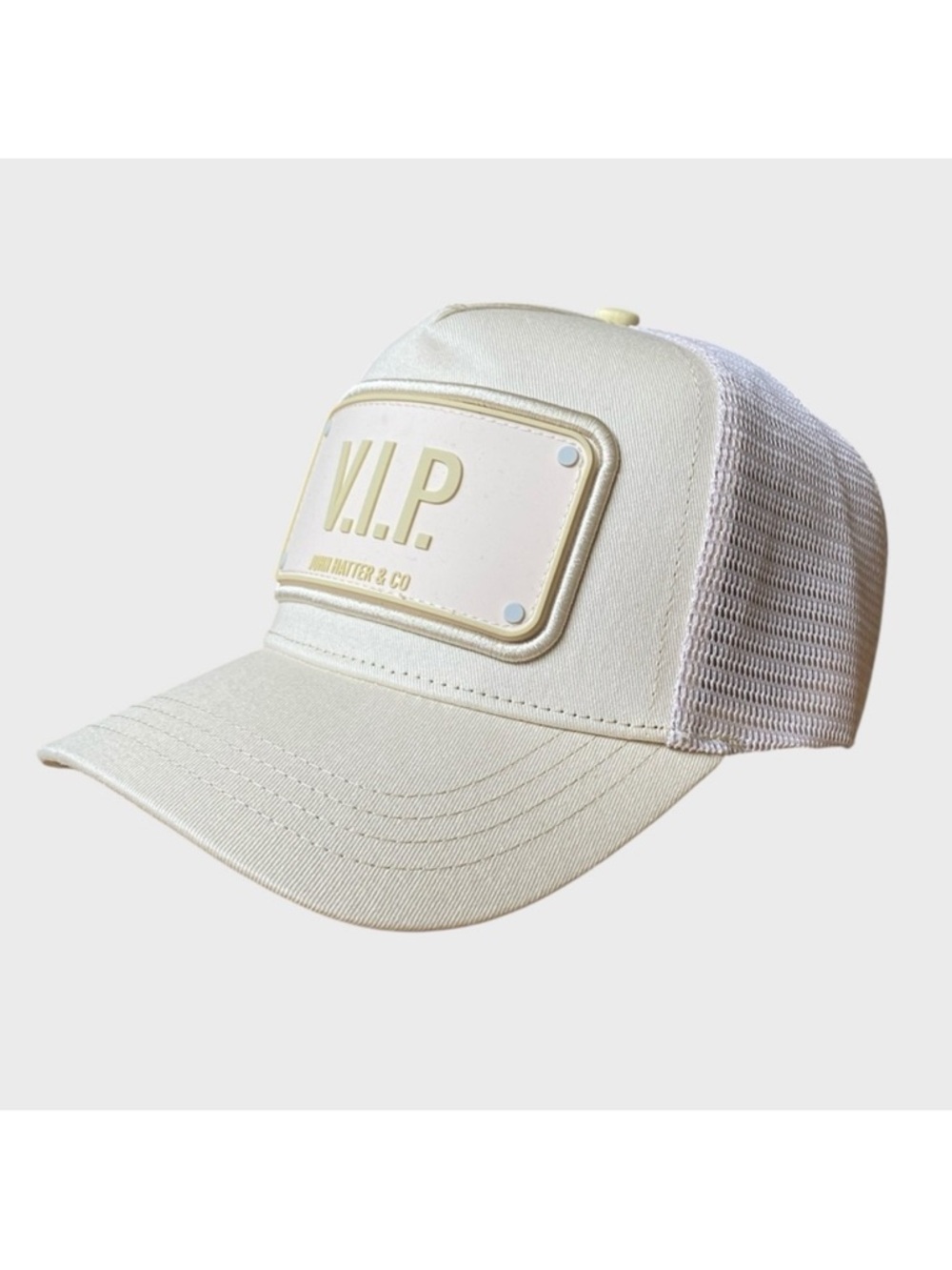 NWT John Hatter & Co VIP Trucker Hat Cap Ivory/Cream Adjustable Unisex Urban